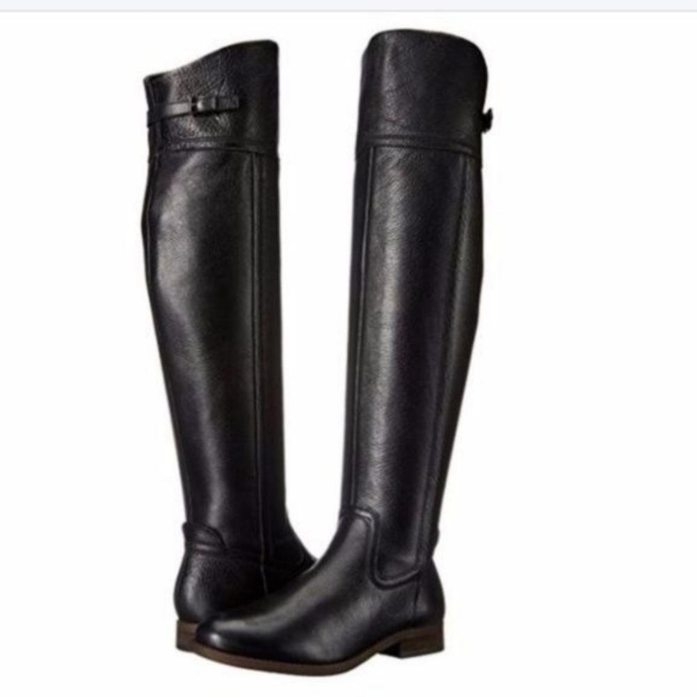 Franco Sarto Black Leather Riding Boots Size 6.5 L-Hydie Round Toe